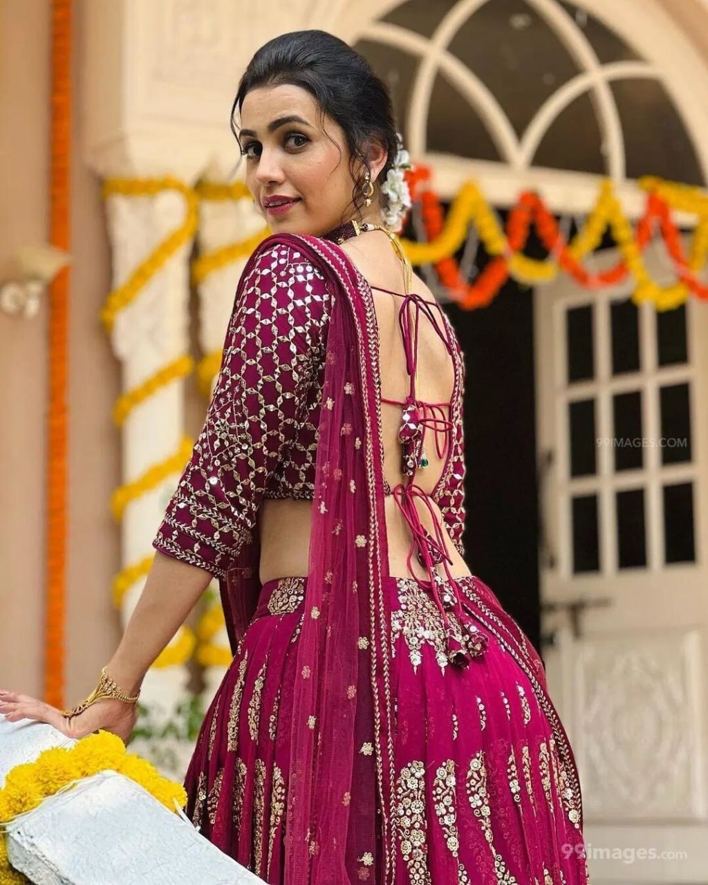 Cherry Red Faux Georgette Lehenga Choli Set