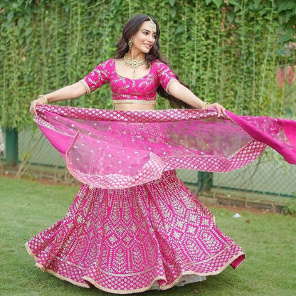 Rani Satin Silk Embroidered Lehenga Choli Set