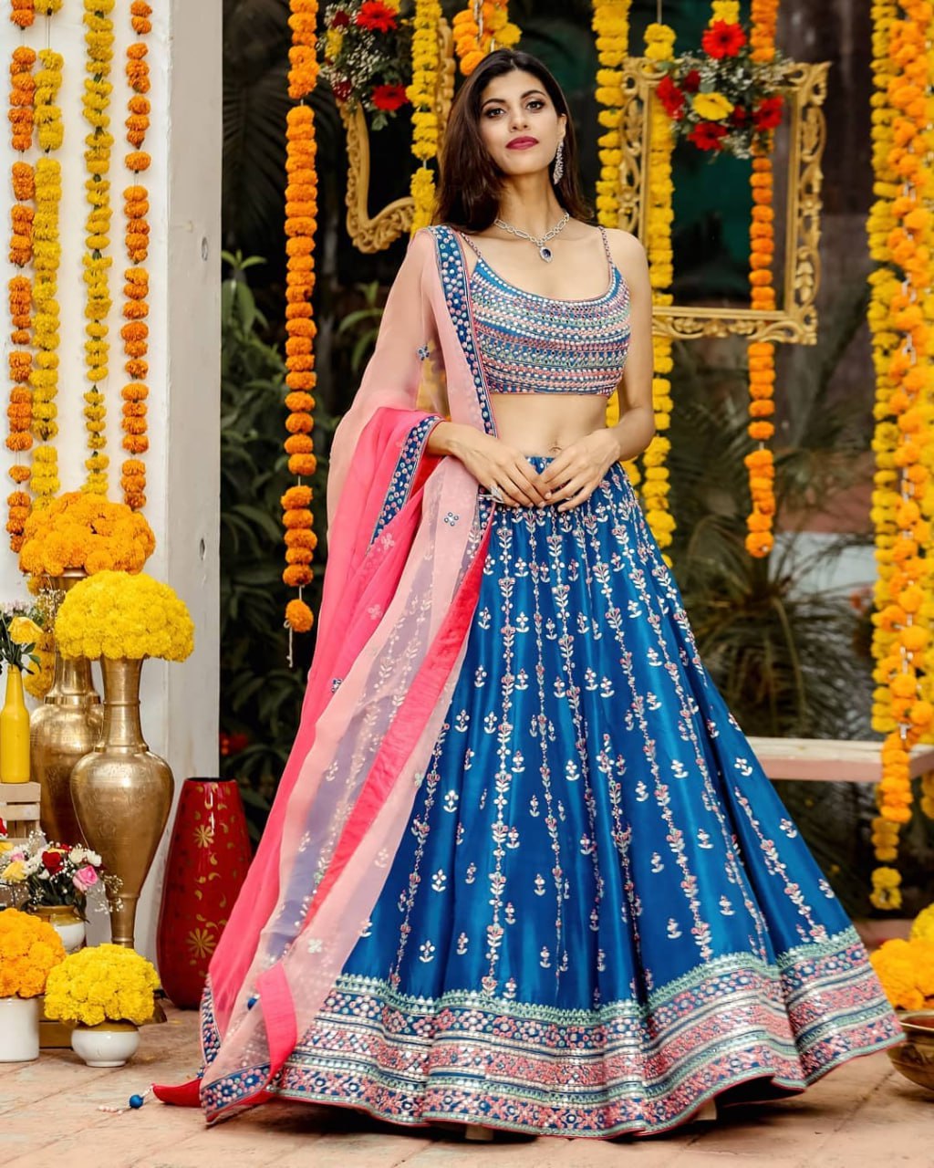 Premium Chinon Silk Lehenga Choli with Heavy Thread Sequins Embroidery