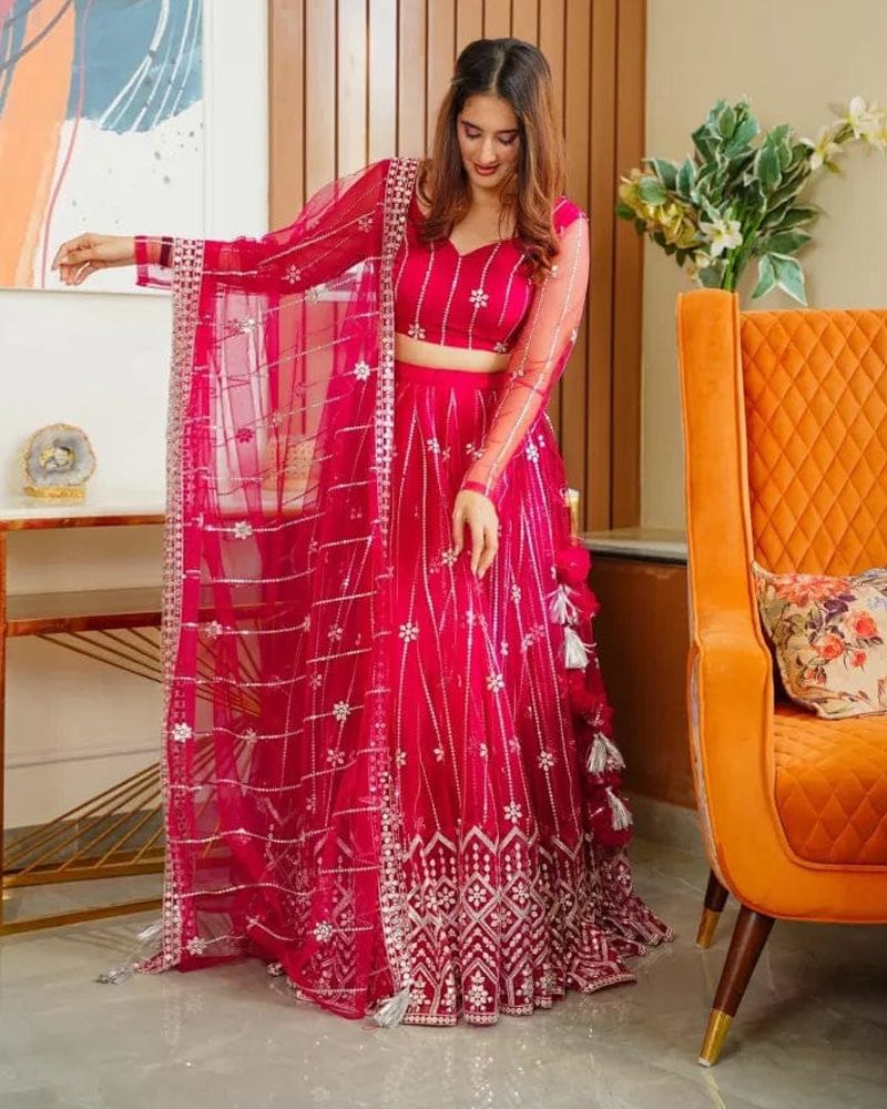 Premium Butterfly Soft Net Lehenga Choli with 9mm Sequins Jari Embroidery