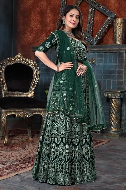 Exquisite Faux Georgette Sequin Embroidered Lehenga Set