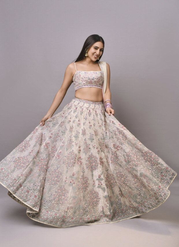 Exquisite Cream Georgette Lehenga Choli with Multi Thread Embroidery