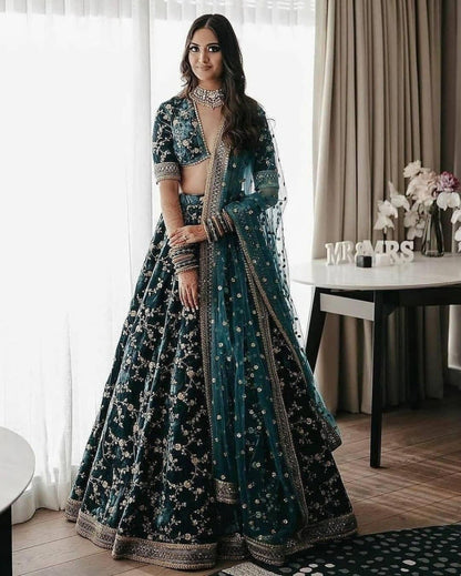Premium 9000 Velvet Embroidered Lehenga Choli Set with Sequins & Coding Work