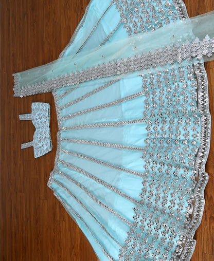 Premium Butterfly Net Lehengas with Paper Mirror Jari Embroidery Work