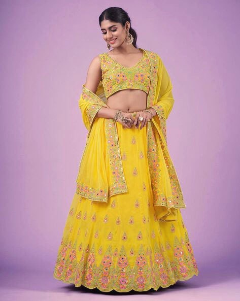 Radiant Yellow Faux Georgette Lehenga Choli Set