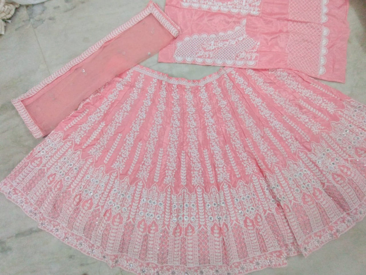 Premium Chinon Sequins Jari Embroidery Lehenga Set