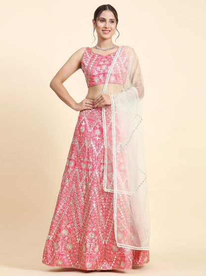 Elegant Pink Malai Satin Silk Lehenga Set