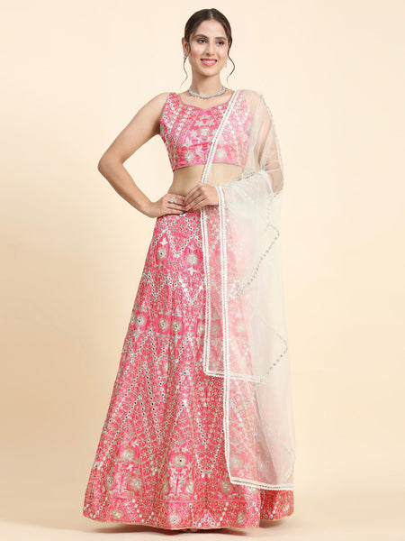 Elegant Pink Malai Satin Silk Lehenga Set