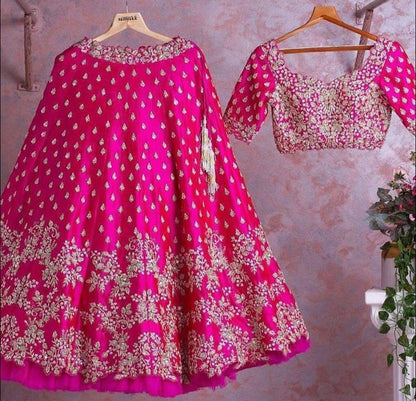 Elegant Taffeta Silk Satin Sequins Embroidered Lehenga Choli Set