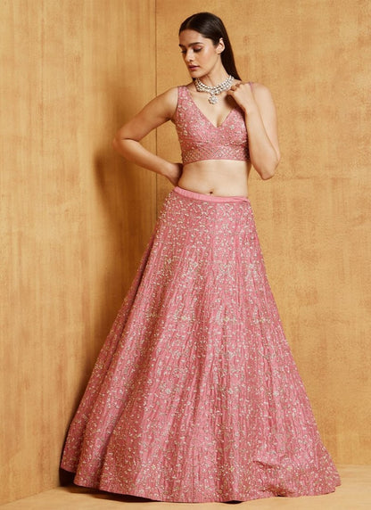 Premium Malai Satin Silk Embroidered Lehenga Choli Set