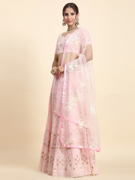 Faux Georgette Sequin Embroidered Lehenga Set