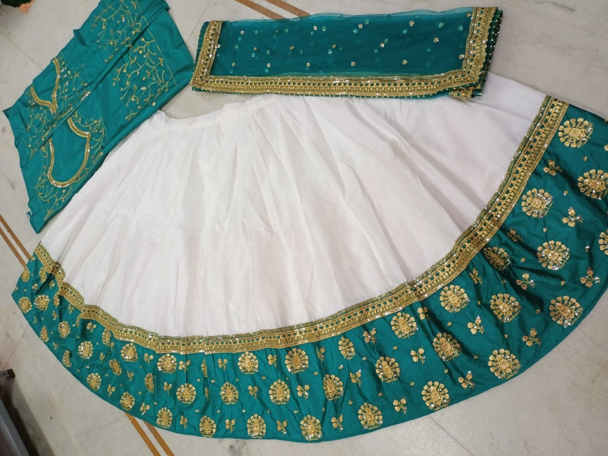 Elegant Diamond Satin Sequence Jari Embroidered Lehenga Choli Set