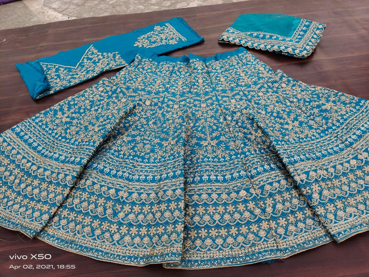 Elegant Malai Satin Embroidered Lehenga Choli Set