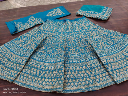 Elegant Malai Satin Embroidered Lehenga Choli Set