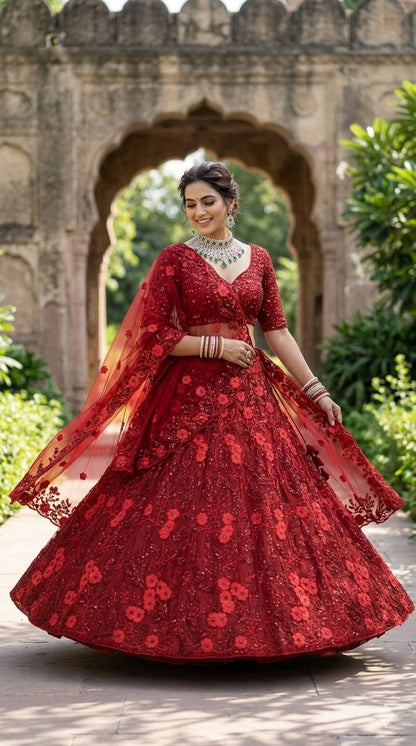 Premium Embroidered Butterfly Net Lehenga Choli Set