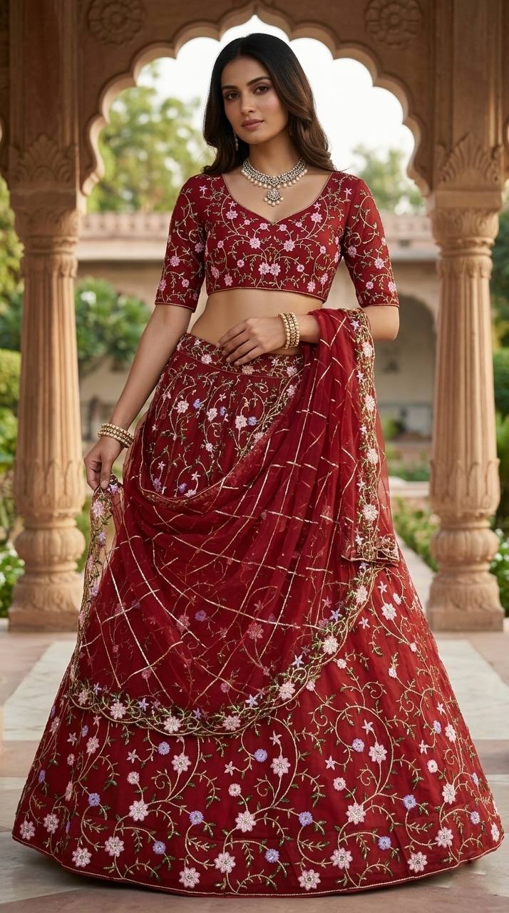Premium Embroidered Sequins Soft Net Lehenga Choli Set