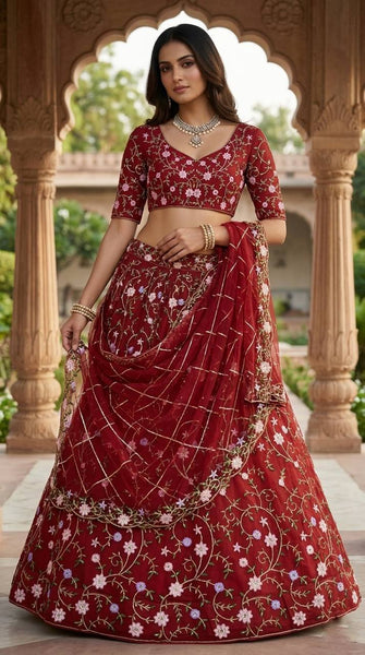 Premium Embroidered Sequins Soft Net Lehenga Choli Set
