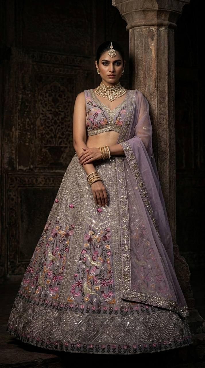 Royal Blue Satin Silk Lehenga choli Set