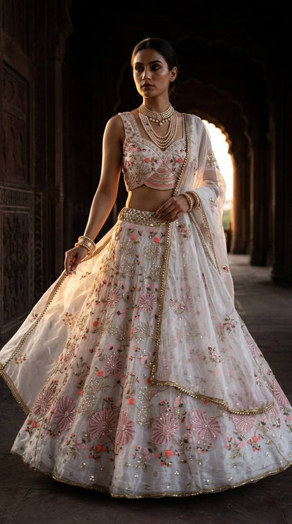 Elegant Tabby Silk Lehenga Choli with Pearl Sequins Embroidery
