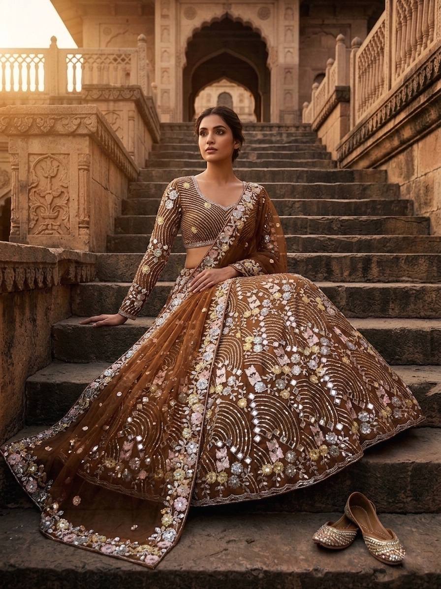 Premium Butterfly Net Lehenga with Real Mirror Sequins Work