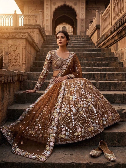 Premium Butterfly Net Lehenga with Real Mirror Sequins Work
