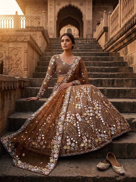 Premium Butterfly Net Lehenga with Real Mirror Sequins Work