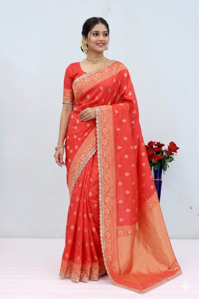 Banarasi Silk Saree with Matching Silk Blouse Piece