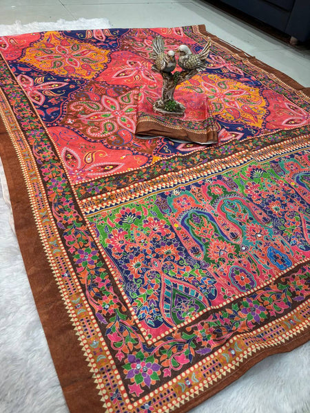 Ajrakh Print Mirror Work Chinnon Saree