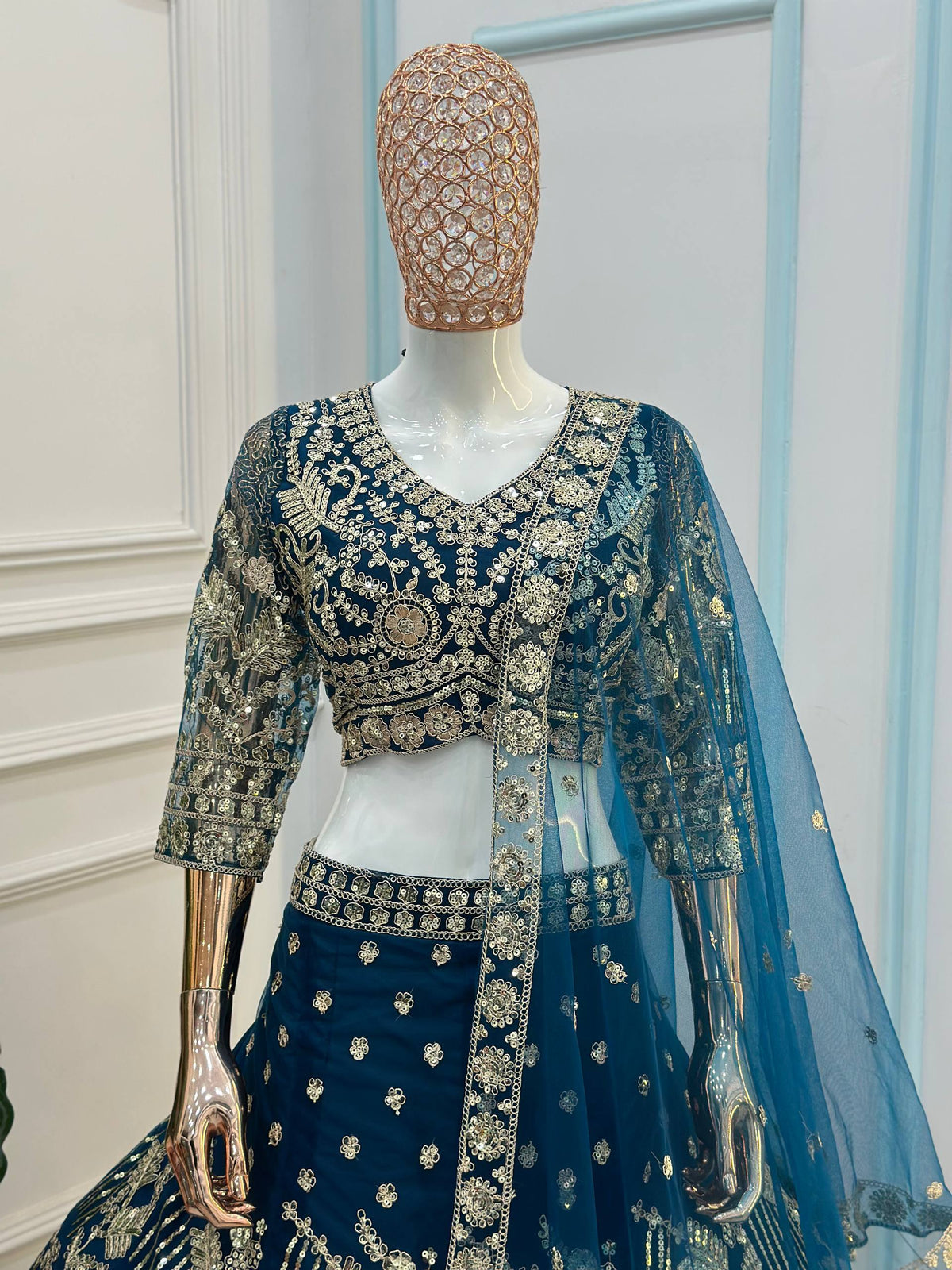 Designer Butterfly Net Lehenga Choli with Sequins & Cording Embroidery Work | Semi-Stitched Wedding & Party Wear Lehenga