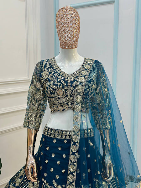 Designer Butterfly Net Lehenga Choli with Sequins & Cording Embroidery Work | Semi-Stitched Wedding & Party Wear Lehenga