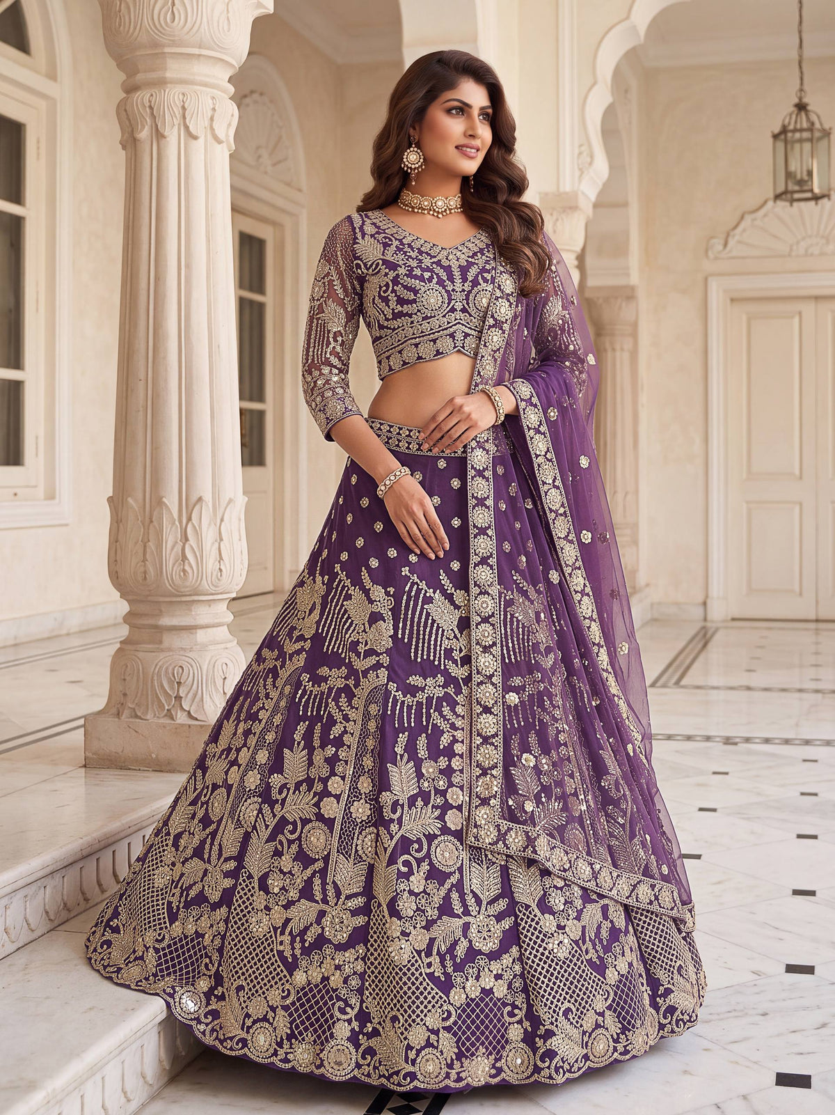 Designer Butterfly Net Lehenga Choli with Sequins & Cording Embroidery Work | Semi-Stitched Wedding & Party Wear Lehenga