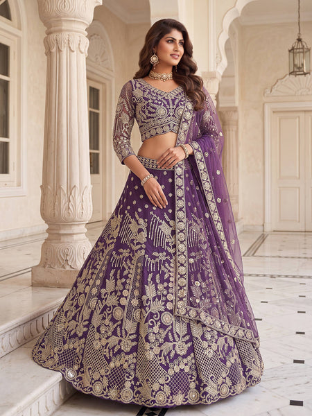 Designer Butterfly Net Lehenga Choli with Sequins & Cording Embroidery Work | Semi-Stitched Wedding & Party Wear Lehenga