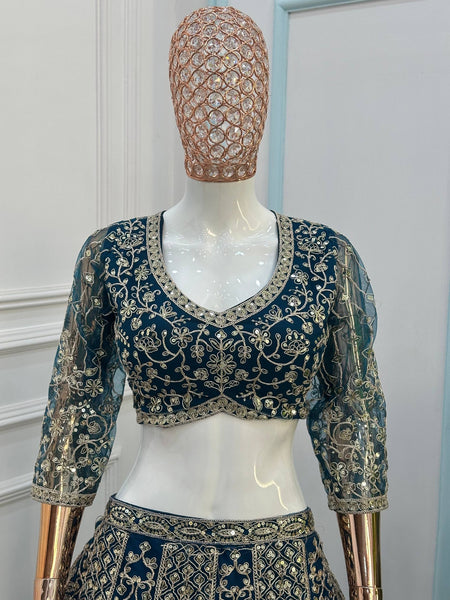 Blue Color Net Wedding Lehenga Choli