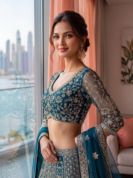 Butterfly Net Sequins Codding Embroidery Lehenga Choli