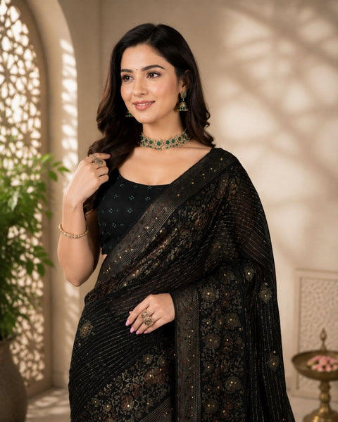 Black Georgette featuring a gorgeous Saree