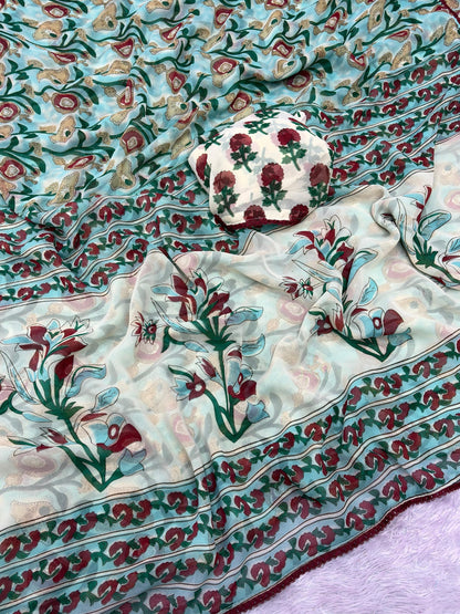 georgette flower print saree