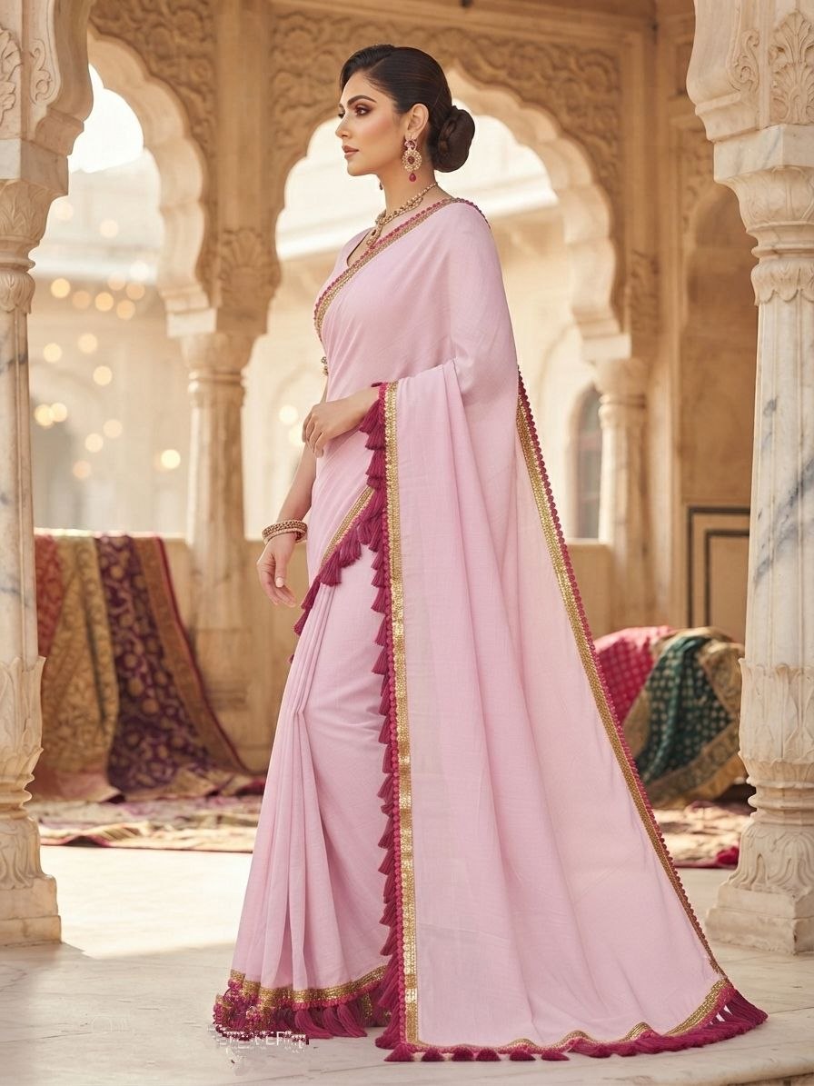 Pink Color Rich Cotton With jalar Saree