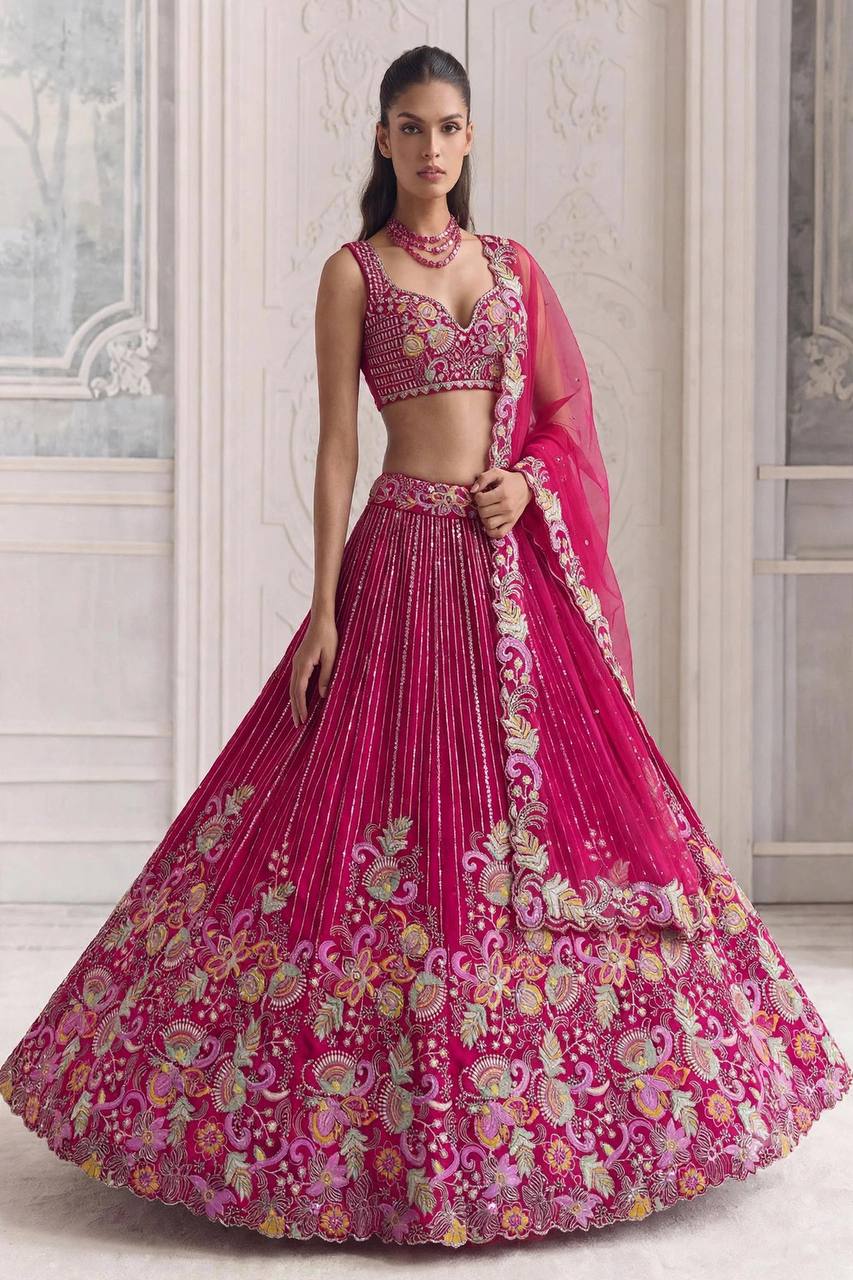 Premium Barfi Silk Coding Sequins Embroidery Lehenga Choli Set