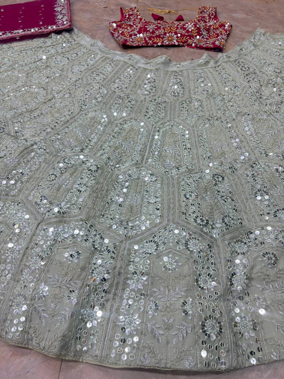 Faux Georgette  Sequence Embroidery Work Lehenga