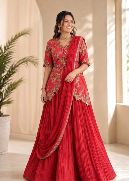 Premium Chinnon Silk Embroidered Designer Lehenga