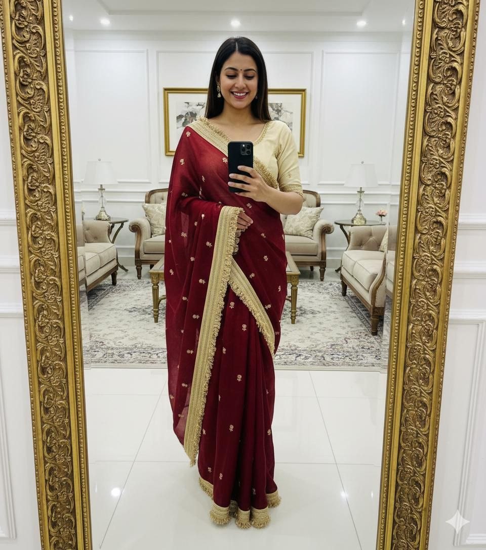 Elegant Fandy Satin Saree with Sequence Butti Work