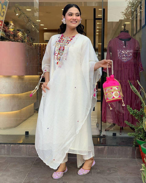 Chanderi Mirror Embroidered Salwar Suit
