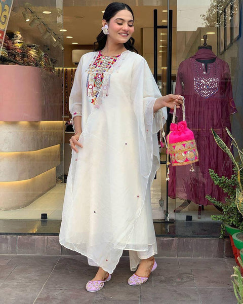 Chanderi Mirror Embroidered Salwar Suit