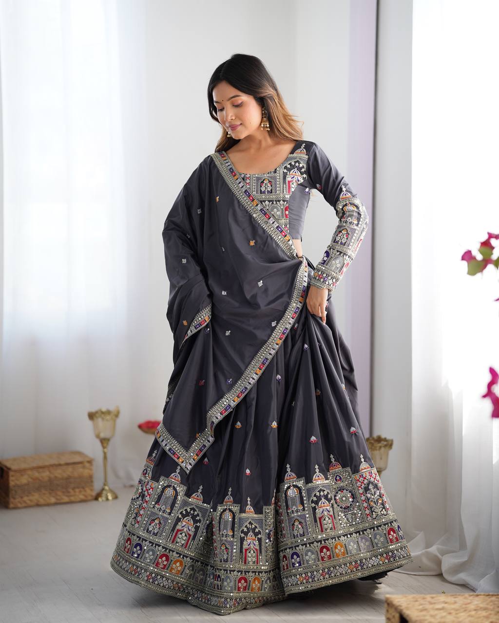Wedding Wear Crape Silk Sequence Lehenga Choli