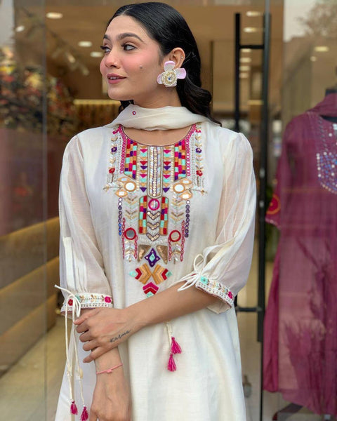 Chanderi Mirror Embroidered Salwar Suit