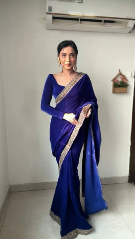Beautiful Designer 1M Ready to Wear Velvet Saree With Blouse