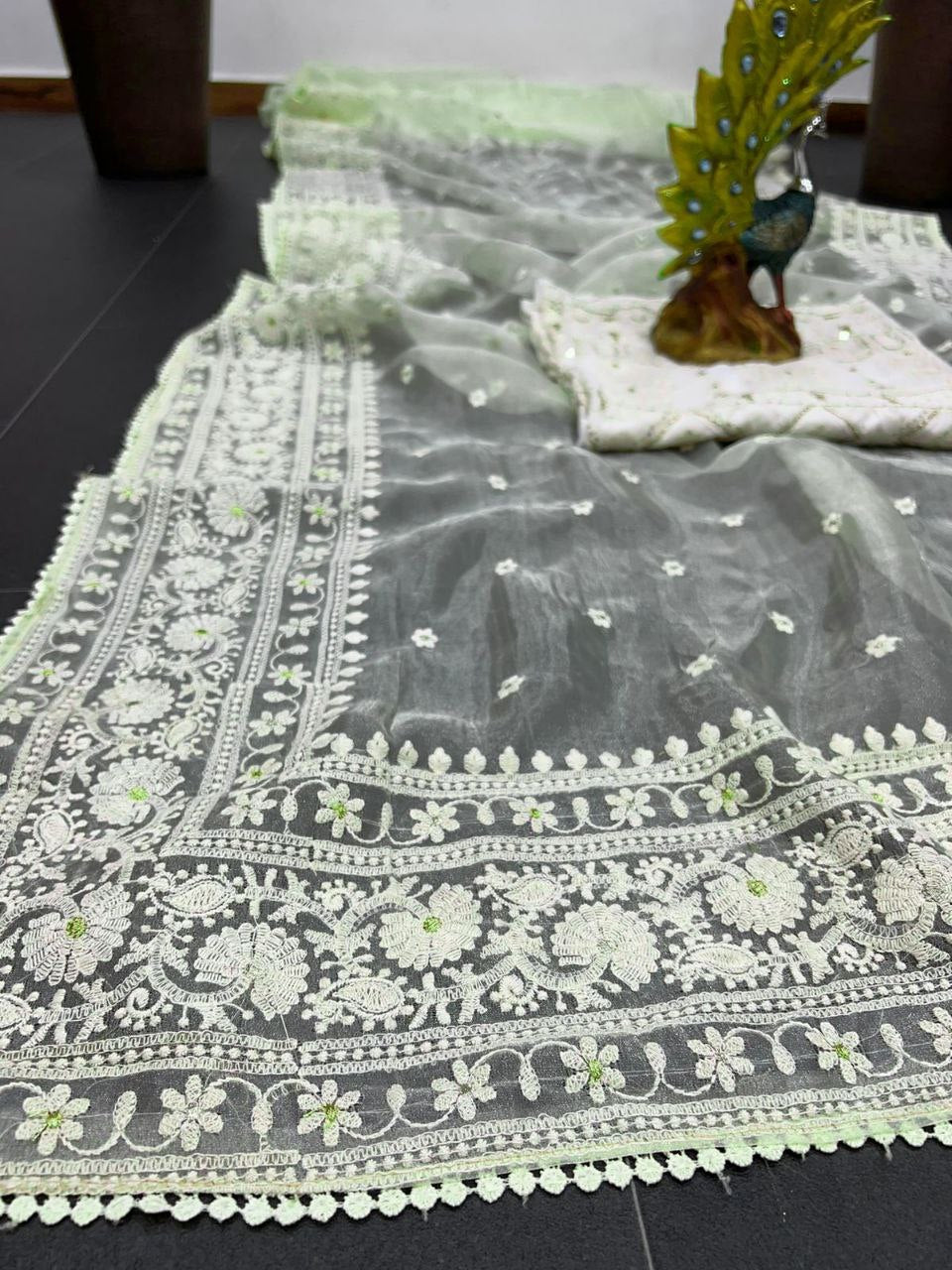 Attractive Organza Silk With Fancy Embroidery Work Saree
