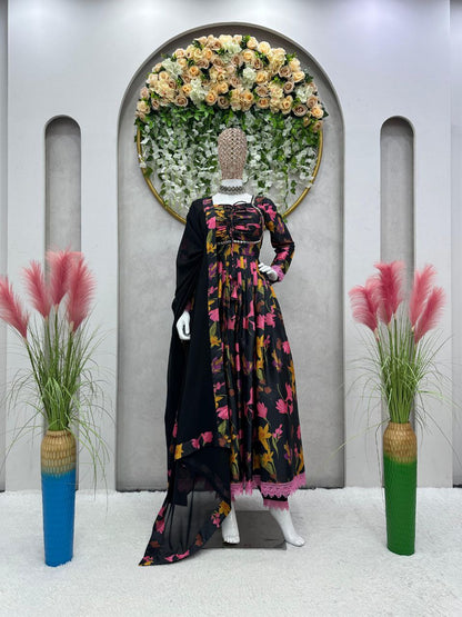 Beautiful Black color Digital Printed  Kurta Set with Dupatta