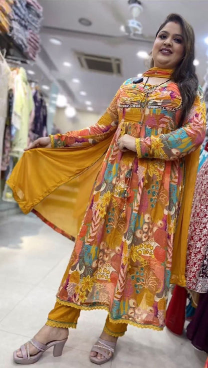 Beautiful Yellow color Digital Printed  Kurta Set with Dupatta