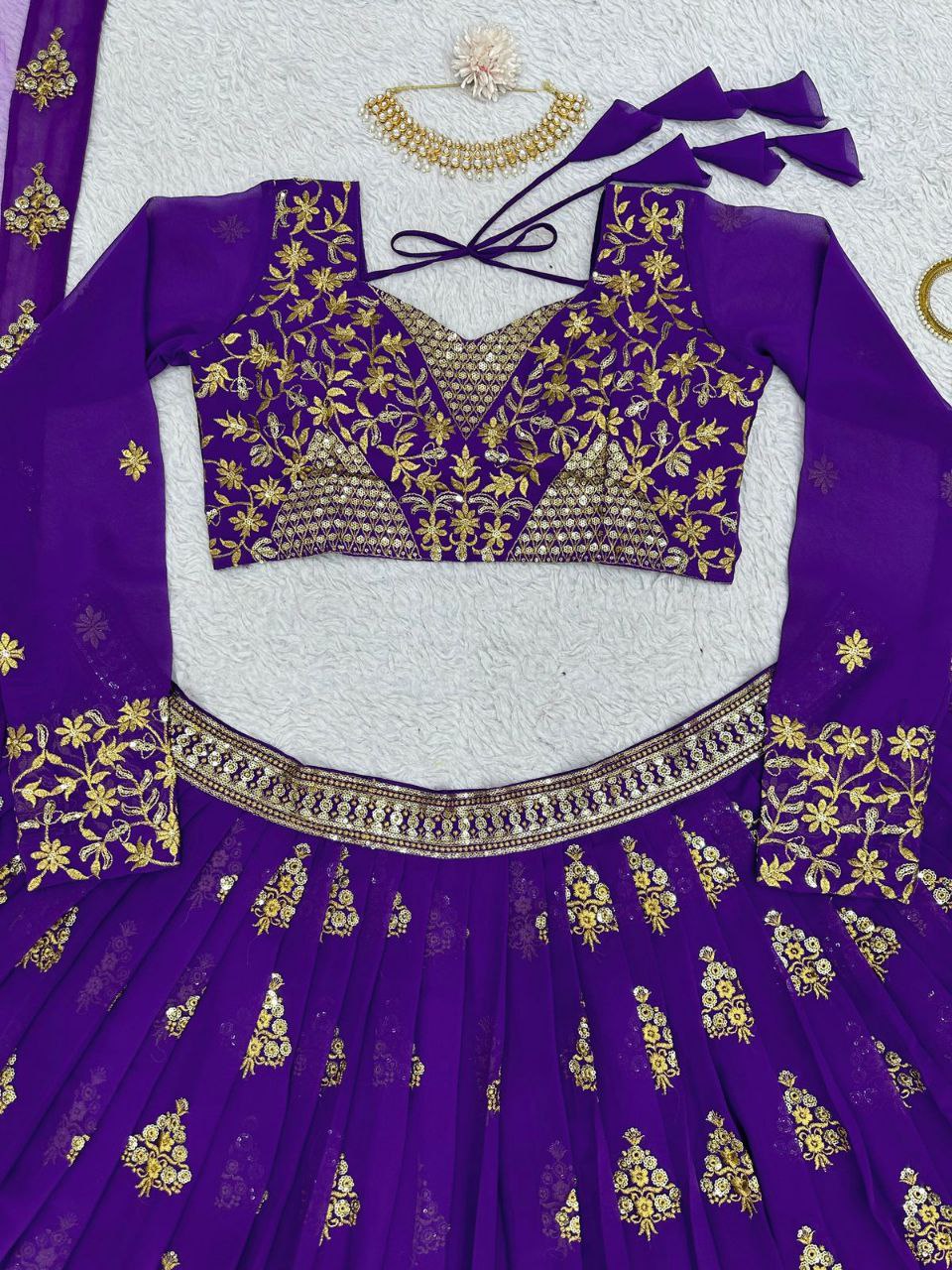Beautiful Purple Color  Georgette Sequence Work Lehenga Choli With Dupatta